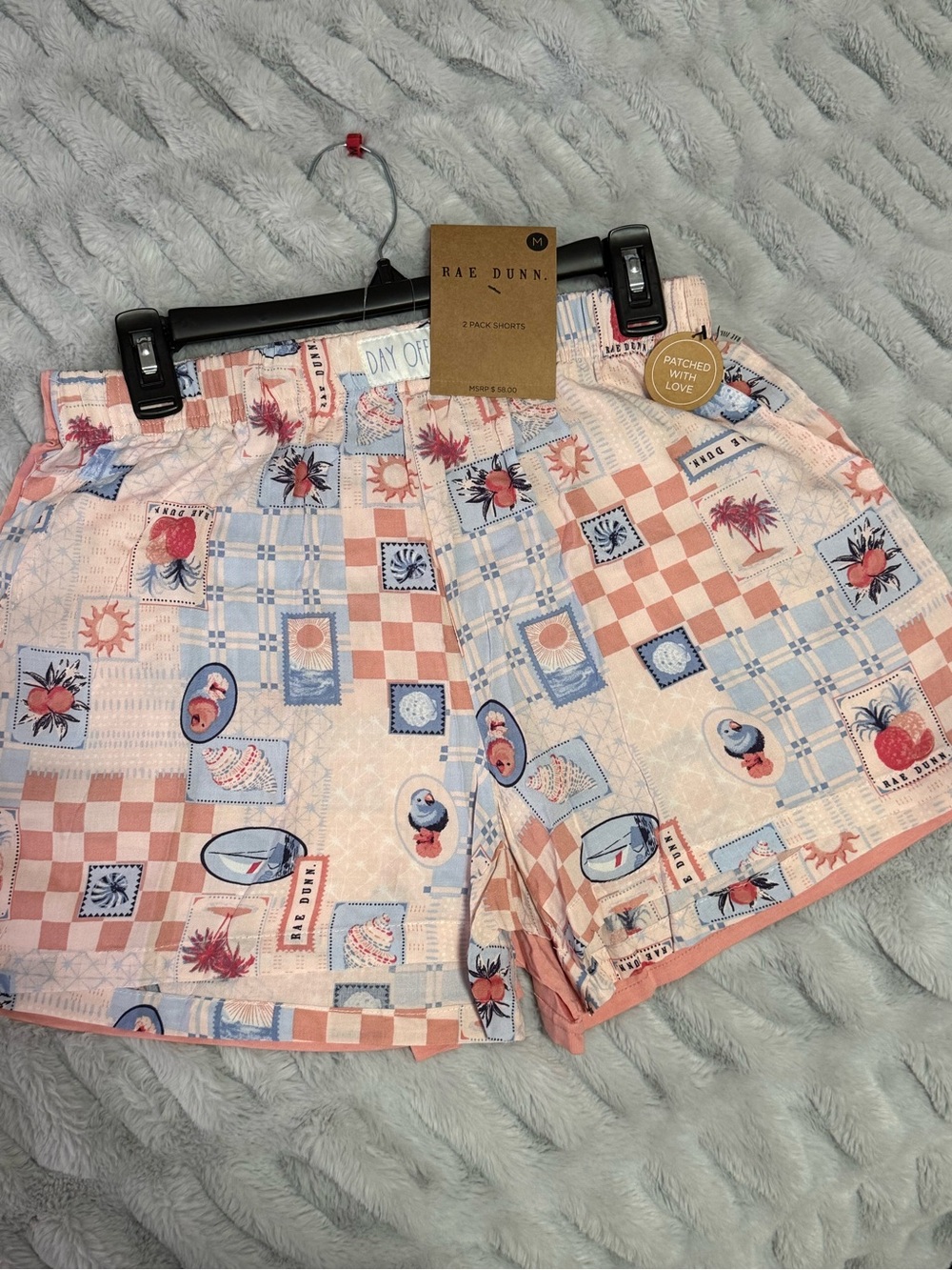 Rae Dunn Patchwork Lounge Shorts 2 pack - Peach & Light Blue- Size Medium - Picture 5 of 10